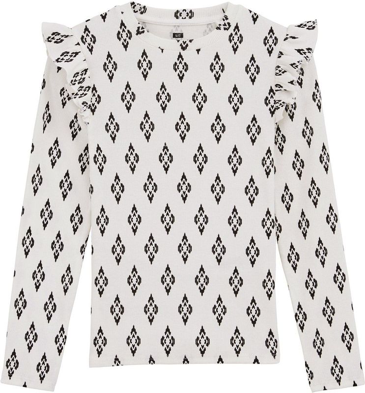 WE Fashion - Shirt - Zwart/Wit - Lange Mouw - Normale Pasvorm