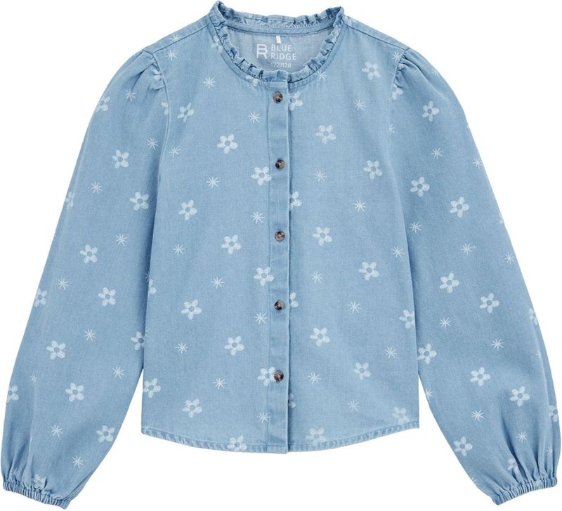 WE Fashion - Blue Ridge Blouse - Medium Blue Denim - Lange Pofmouwen