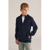 WE Fashion - Gebreid Vest - Marine - Lange Mouw - Ritssluiting