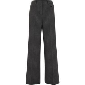 WE Fashion - Wide Leg Broek - Grijs - Met Wol - Krijtstreep