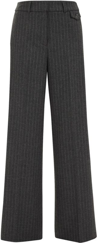 WE Fashion - Wide Leg Broek - Grijs - Met Wol - Krijtstreep