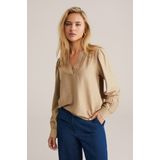 WE Fashion - Blouseshirt - Beige - Lange Mouw - Normale Pasvorm