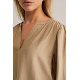 WE Fashion - Blouseshirt - Beige - Lange Mouw - Normale Pasvorm