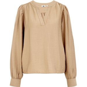 WE Fashion - Blouseshirt - Beige - Lange Mouw - Normale Pasvorm