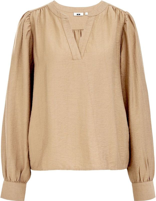 WE Fashion - Blouseshirt - Beige - Lange Mouw - Normale Pasvorm