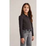 WE Fashion - Shirt - Donkerbruin - Lange Mouw - Polokraag