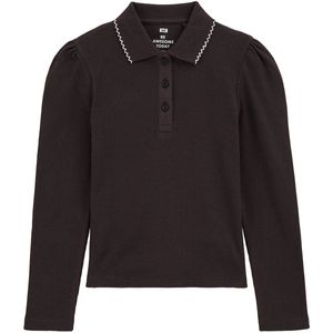 WE Fashion - Shirt - Donkerbruin - Lange Mouw - Polokraag