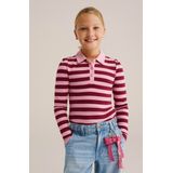 WE Fashion - Poloshirt - Lichtroze/Bourgogne - Lange Mouw - Normale Pasvorm