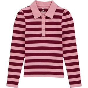 WE Fashion - Poloshirt - Lichtroze/Bourgogne - Lange Mouw - Normale Pasvorm