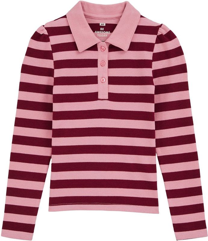 WE Fashion - Poloshirt - Lichtroze/Bourgogne - Lange Mouw - Normale Pasvorm