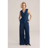Blue Ridge - Dames wide leg broek - Donkerblauw - High waist - Katoen