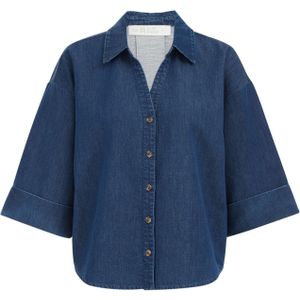 WE Fashion - Blouse - Donkerblauw - Klassieke Blouse - Driekwart Mouw