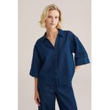 WE Fashion - Blouse - Donkerblauw - Klassieke Blouse - Driekwart Mouw