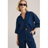 WE Fashion - Blouse - Donkerblauw - Klassieke Blouse - Driekwart Mouw