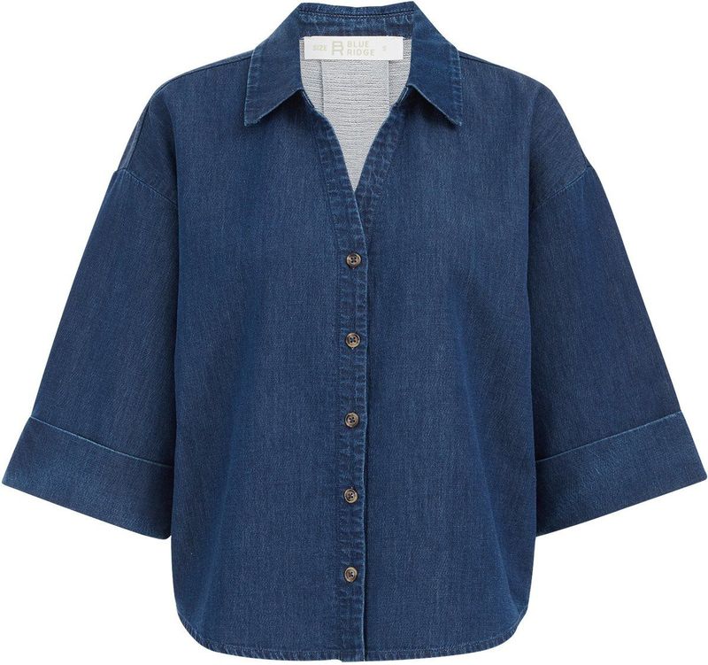 WE Fashion - Blouse - Donkerblauw - Klassieke Blouse - Driekwart Mouw