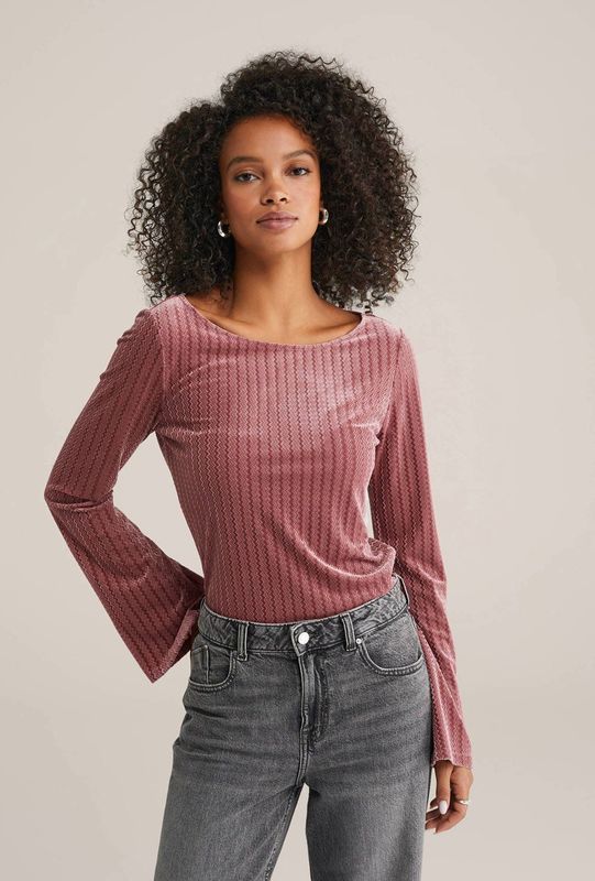 WE Fashion - Velours Top - Oudroze - Lange Mouwen