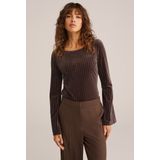 WE Fashion - Shirt - Chocoladebruin - Fluweel/Nicky Velours - Lange Mouw