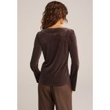 WE Fashion - Shirt - Chocoladebruin - Fluweel/Nicky Velours - Lange Mouw