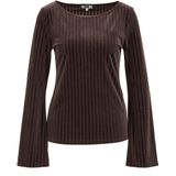 WE Fashion - Shirt - Chocoladebruin - Fluweel/Nicky Velours - Lange Mouw