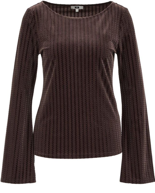 WE Fashion - Shirt - Chocoladebruin - Fluweel/Nicky Velours - Lange Mouw
