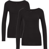 WE Fashion - Shirt - Zwart - 2 Pack - Driekwart Mouw - Slanke Pasvorm