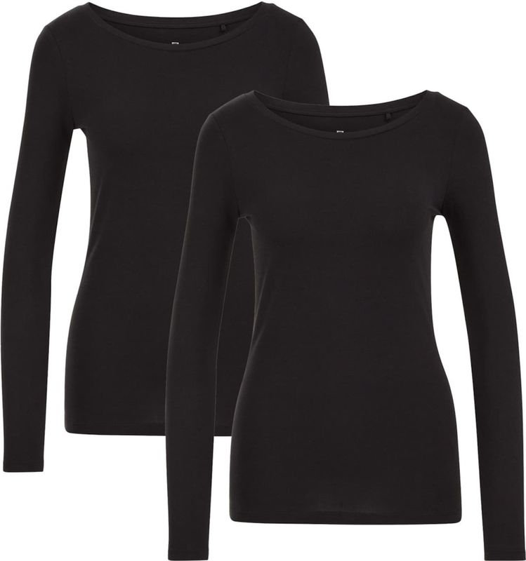 WE Fashion - Shirt - Zwart - 2 Pack - Driekwart Mouw - Slanke Pasvorm