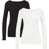 WE Fashion - Shirt - Zwart/Wit - 2 Pack - Lange Mouw - Slanke Pasvorm