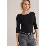 WE Fashion - Shirt - Zwart - Driekwart Mouw - Slanke Pasvorm