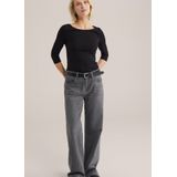 WE Fashion - Shirt - Zwart - Driekwart Mouw - Slanke Pasvorm