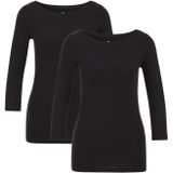 WE Fashion - T-shirt - Zwart - Driekwart Mouwen - Aansluitend