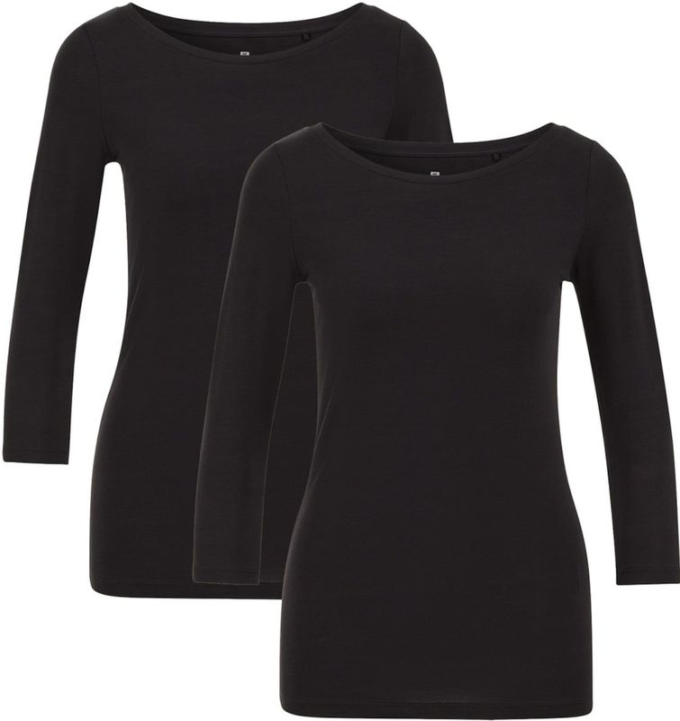 WE Fashion - T-shirt - Zwart - Driekwart Mouwen - Aansluitend