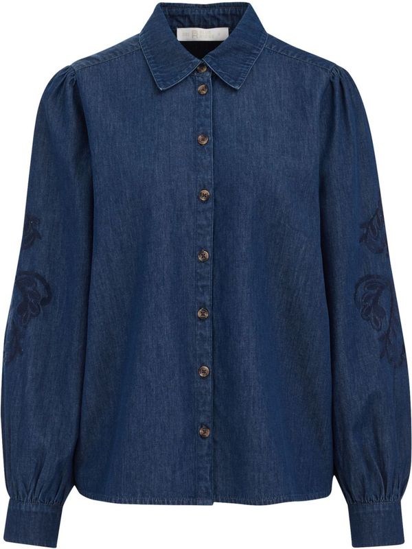 WE Fashion - Denim Blouse - Met Borduursels - Regular Fit