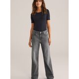 WE Fashion - Shirt - Zwart - Slanke Pasvorm - Kwartmouw