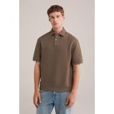 WE Fashion - Loose Polo - Bruin - Korte Mouwen - Wafelstructuur
