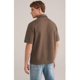 WE Fashion - Loose Polo - Bruin - Korte Mouwen - Wafelstructuur