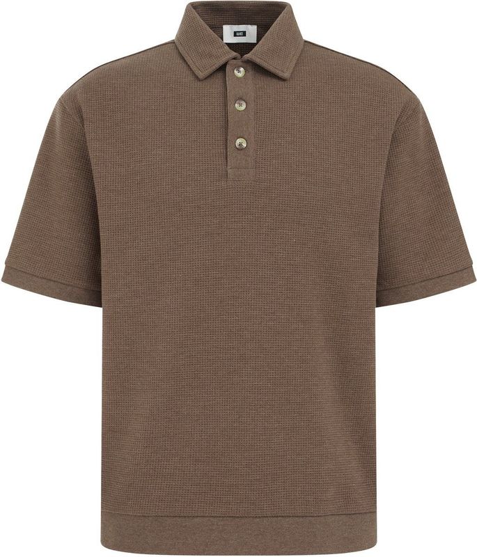 WE Fashion - Loose Polo - Bruin - Korte Mouwen - Wafelstructuur