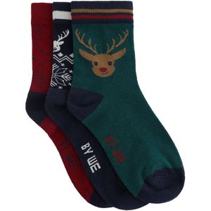 WE Fashion - Huissokken - Donkerblauw Groen Rood - Katoen