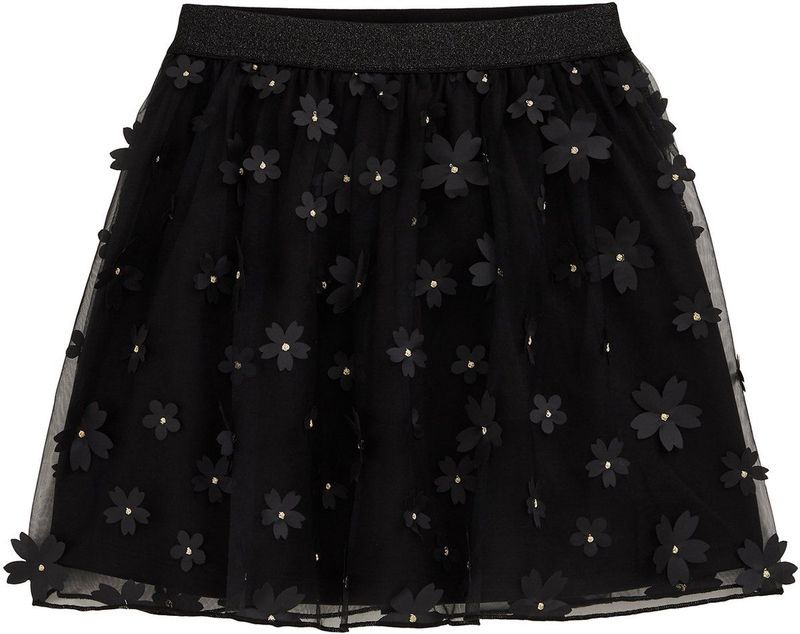 WE Fashion - Strokenrok - Zwart - Met Bloemenborduursels