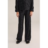 WE Fashion - Straight Fit Broek - Zwart - Met Pailletten