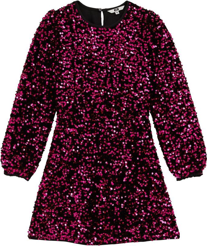 WE Fashion - Meisjes Jurk - Fuchsia - Met Pailletten - Regular Fit