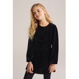 WE Fashion - Jurk - Zwart - Met Knoopsluiting - Strass Steentjes