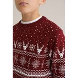 WE Fashion - Jongens trui met print - Regular fit - Donkerrood - Katoen - Maat: 98/104