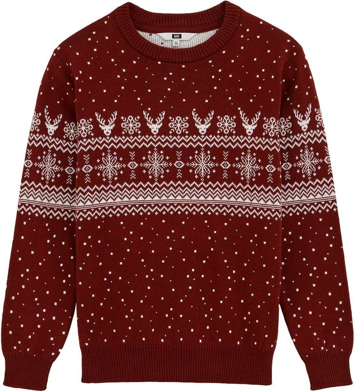 WE Fashion - Jongens trui met print - Regular fit - Donkerrood - Katoen - Maat: 98/104