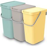 Keden GFT/rest afvalbakken set - 3x - 20L - Beige/groen/geel - 23 x 29 x 45 cm - afval scheiden