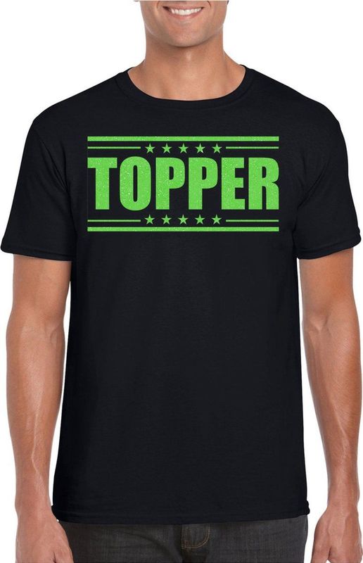 Bellatio Decorations Verkleed T-shirt voor heren - topper - zwart - groene glitters - feestkleding