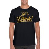 Bellatio Decorations Verkleed T-shirt voor heren - lets drink - zwart - gouden glitters - glamour