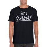 Bellatio Decorations Verkleed T-shirt voor heren - lets drink - zwart - zilver glitters - glamour