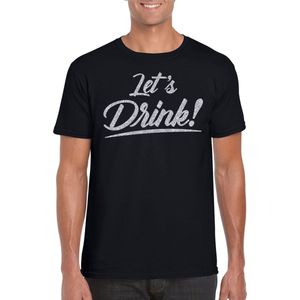 Bellatio Decorations Verkleed T-shirt voor heren - lets drink - zwart - zilver glitters - glamour