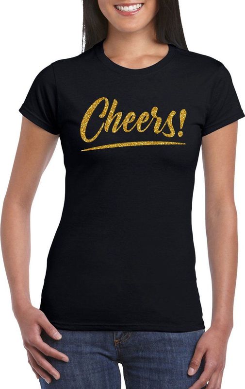 Bellatio Decorations - Verkleed T-shirt - Zwart - Gouden Glitter - 100% Katoen