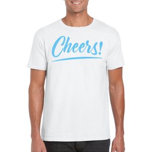 Bellatio Decorations Verkleed T-shirt voor heren - cheers - wit - blauwe glitter - carnaval